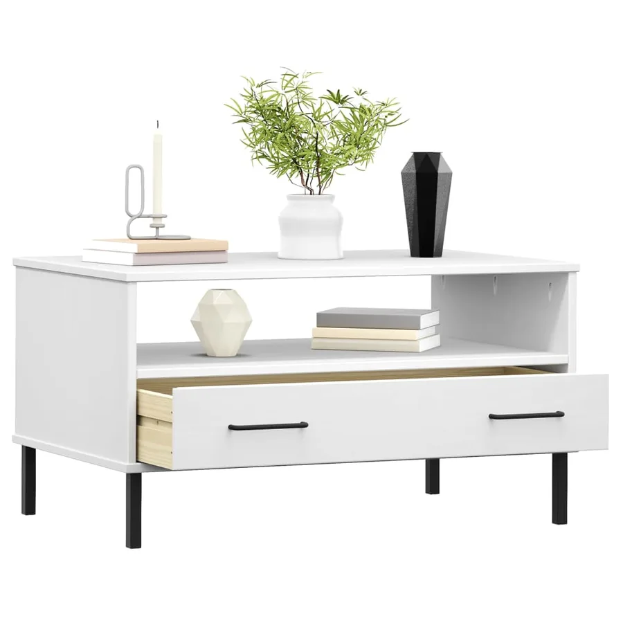 Table basse avec pieds en métal Blanc 85x50x45 cm Bois OSLO - 3