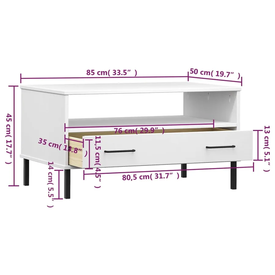 Table basse avec pieds en métal Blanc 85x50x45 cm Bois OSLO - 8
