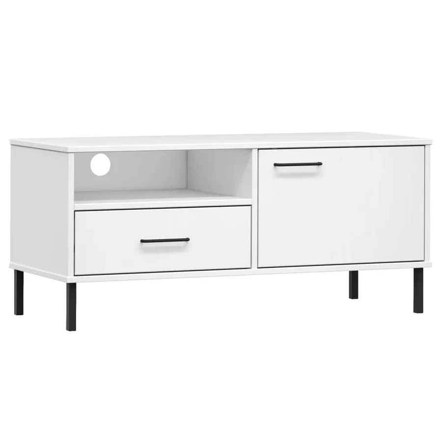 Meuble TV avec pieds en métal Blanc Bois de pin massif OSLO - 2