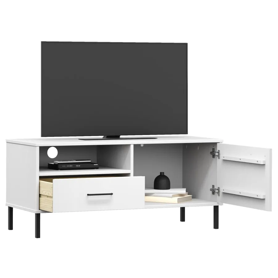 Meuble TV avec pieds en métal Blanc Bois de pin massif OSLO - 3