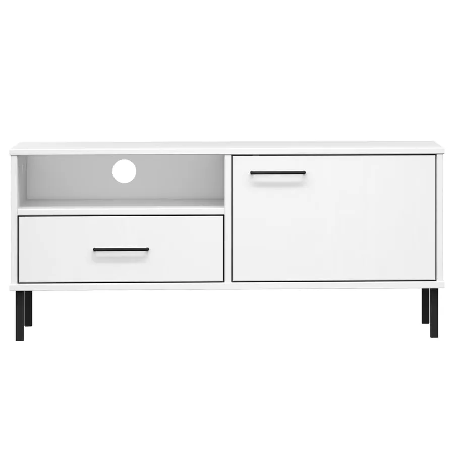 Meuble TV avec pieds en métal Blanc Bois de pin massif OSLO - 4