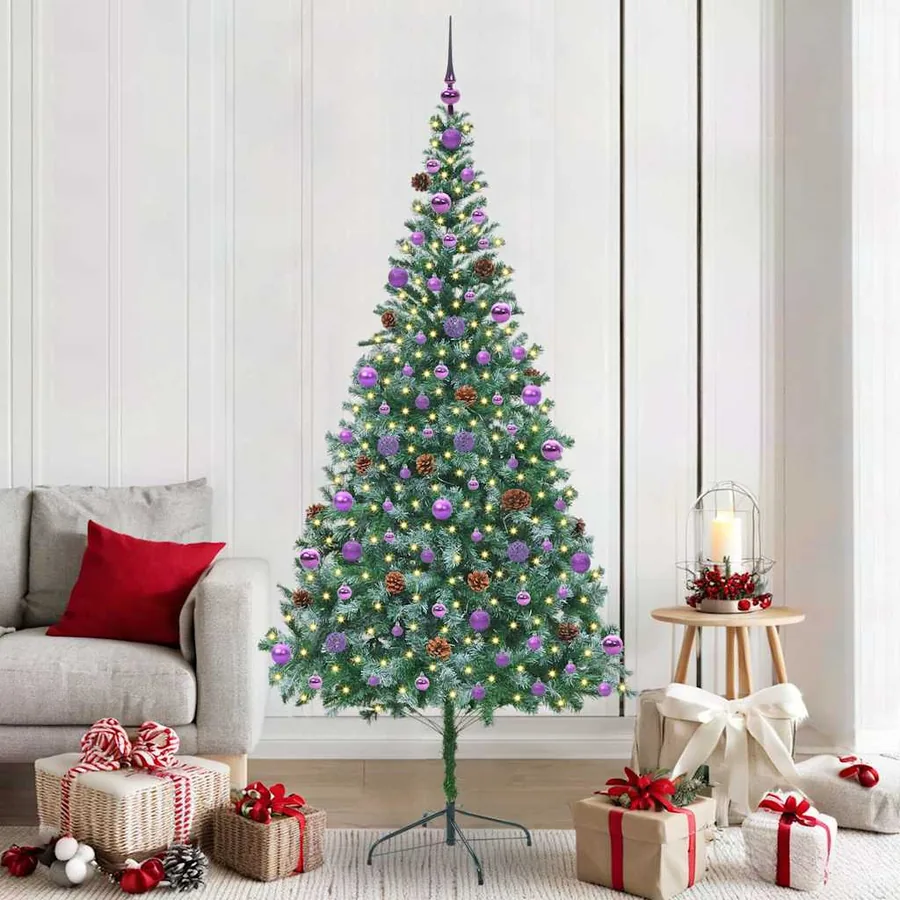 Sapin de Noël artificiel avec 300 LED Vert 210 cm PVC et Acier