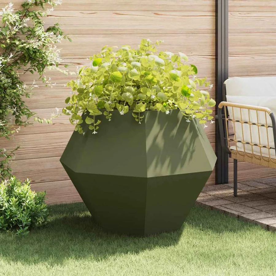 Jardinière 2 pc Vert olive 100 x 100 x 80 cm Acier - 4