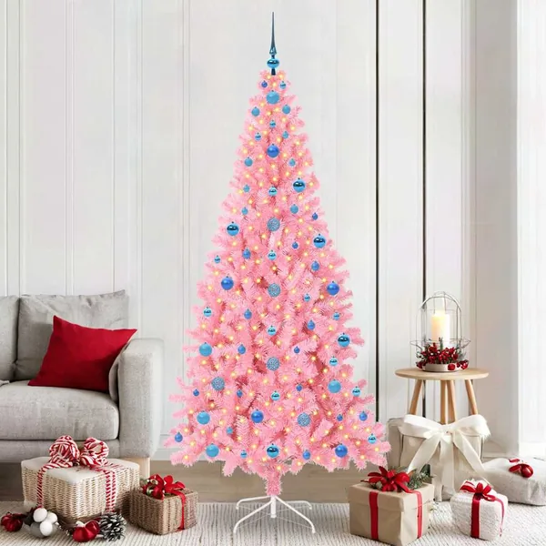 Sapin de Noël avec 300 LED avec support Rose 210 cm PVC