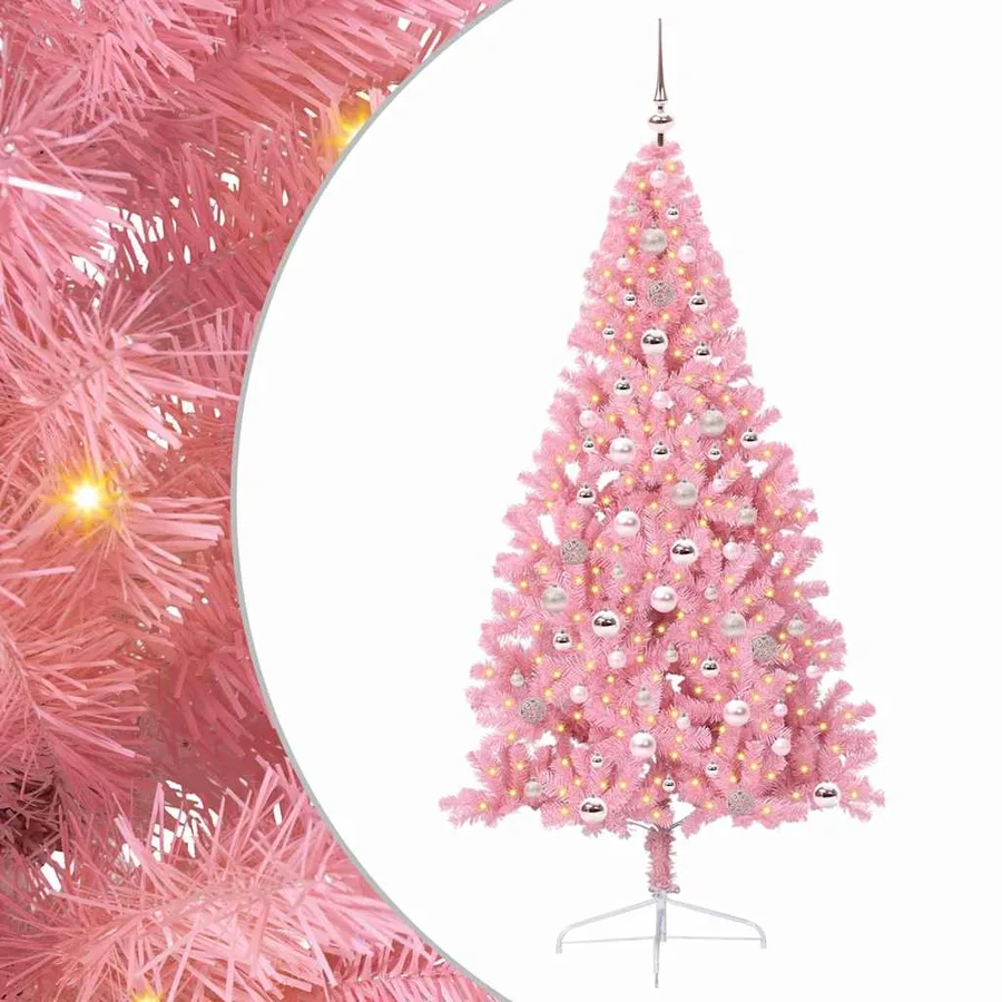 Sapin de Noël artificiel pré-éclairé Rose 240 cm PVC - 2