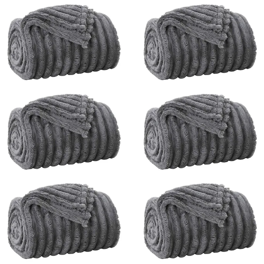 Couvertures à jeter 6 pcs Gris foncé 240 x 220 cm Toison - 2