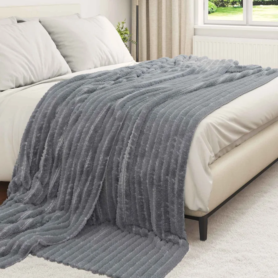 Couvertures à jeter 6 pcs Gris foncé 240 x 220 cm Toison - 3