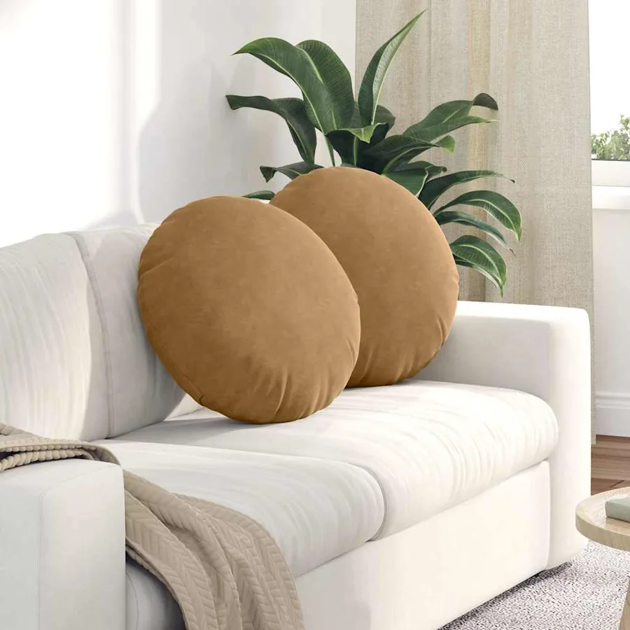 Coussins de siège 2 pcs Marron Ø50 x 19 cm Velours