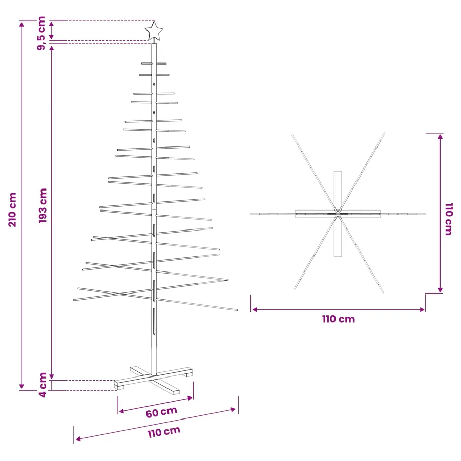 Arbre de Noël en bois avec support Marron 210 cm Bambou - 11