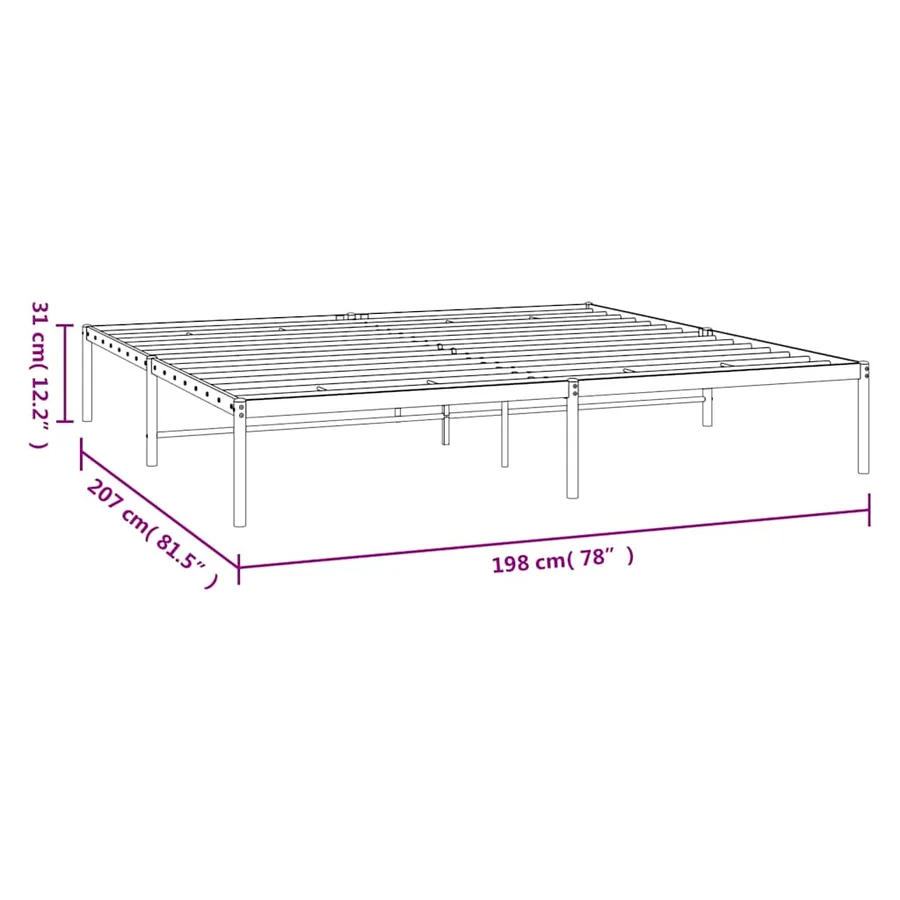 Cadre de lit métal sans matelas noir 193x203 cm - 9