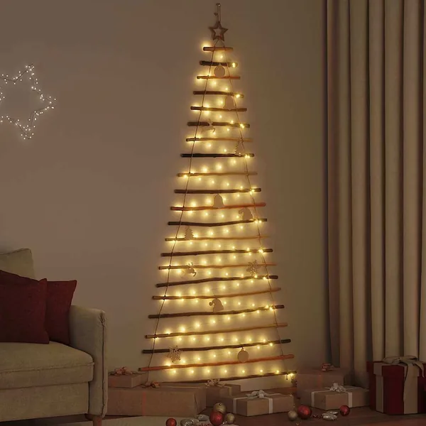 Sapin de Noël avec 130 LED Naturel 210 cm frêne massif