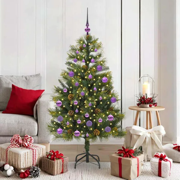 Sapin de Noël artificiel avec branches pliables et cônes 150 cm