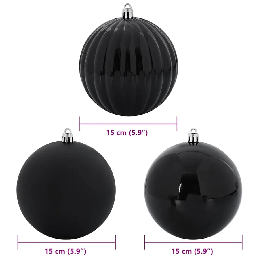 Ensemble de Boules de Noël XL 9 pcs Noir Ø 15 cm Plastique LED - 5