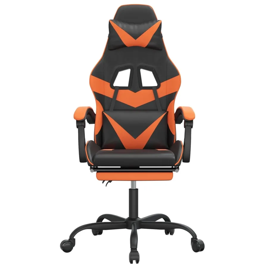 Chaise de jeu pivotante repose-pied Noir et orange Similicuir - 3