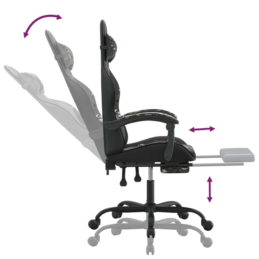 Chaise de jeu pivotante repose-pied Noir camouflage Similicuir - 11