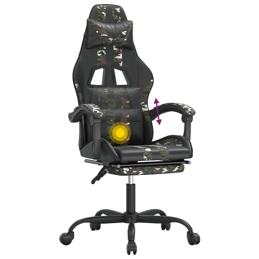 Chaise de jeu pivotante repose-pied Noir camouflage Similicuir - 12