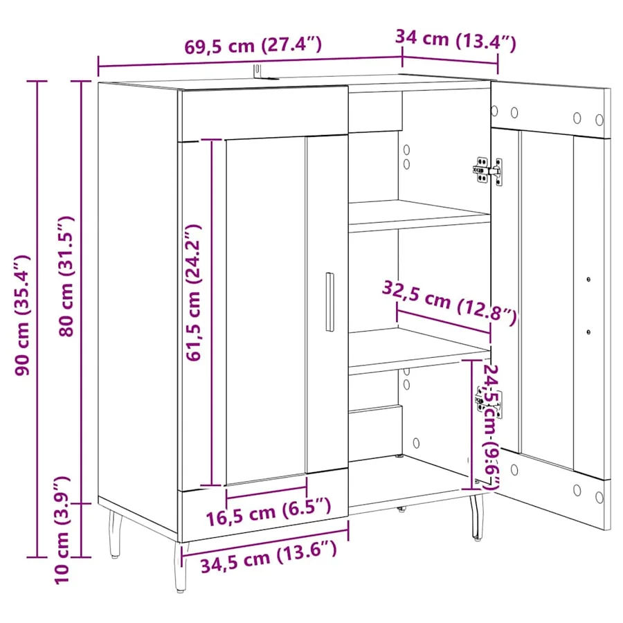 Buffet Chêne noir 69,5 x 34 x 90 cm Bois d'ingénierie - 12