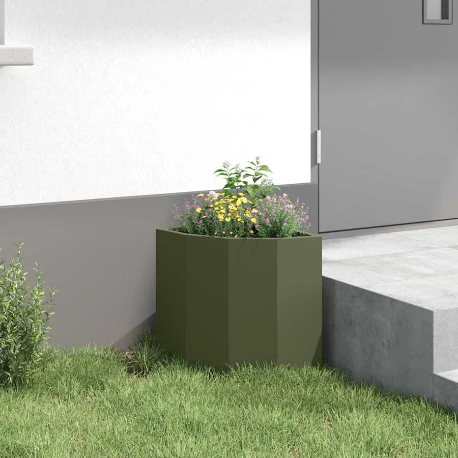 Jardinière d'Angle Vert olive 30 x 30 x 35 cm Acier - 4