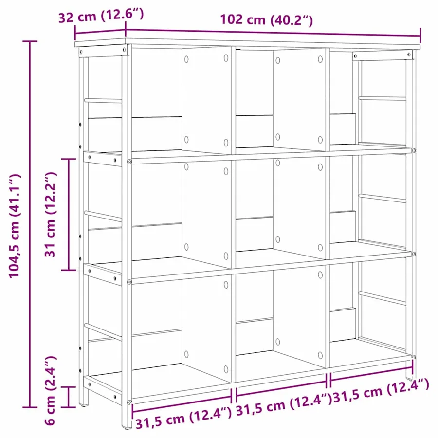 Étagère Chêne noir 102 x 32 x 104,5 cm Bois d'ingénierie - 11