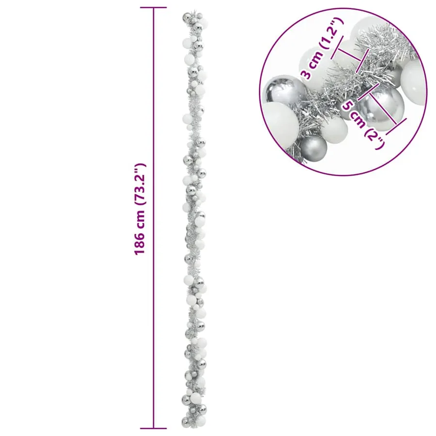Guirlande de Boules de Noël Blanc et Argent 186 cm Polystyrène - 7