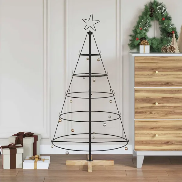 Arbre en cône de Noël avec support Noir 126 cm Acier