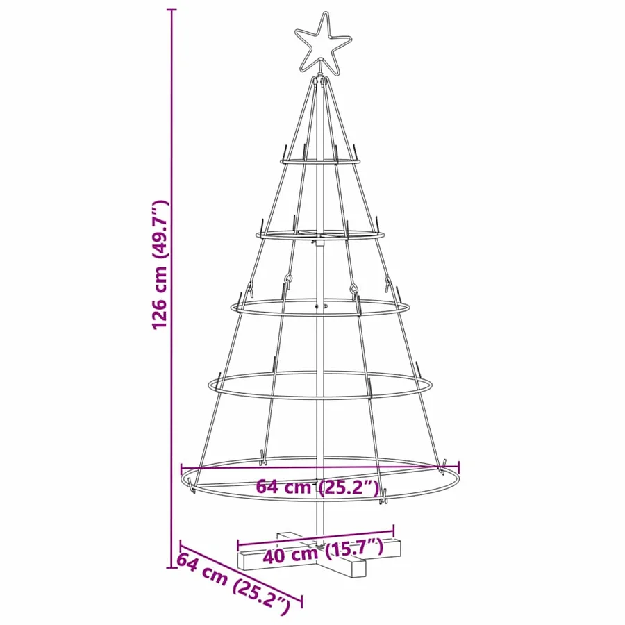 Arbre en cône de Noël avec support Noir 126 cm Acier - 9
