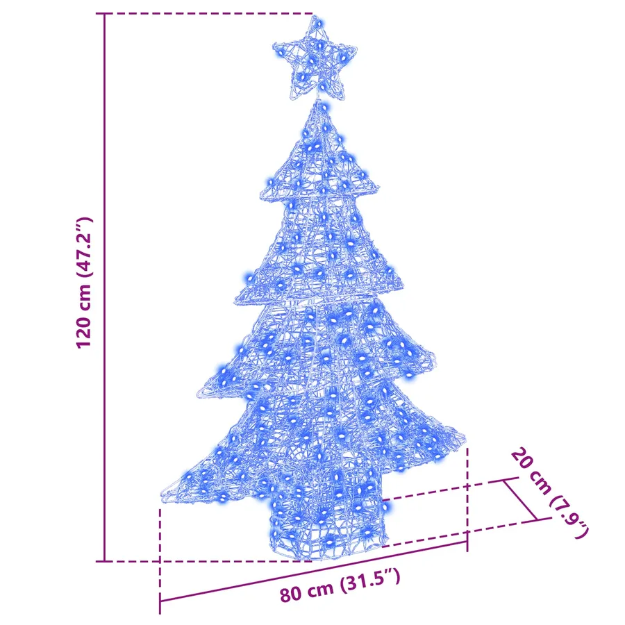 Sapin de Noël avec 100 LED Bleu 120 cm Acrylique - 8