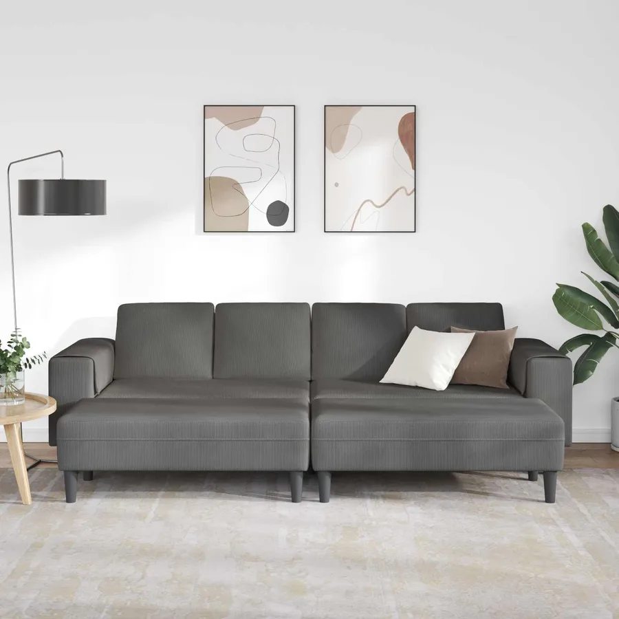 Canapé Gris foncé 250 x 188 x 76 cm Tissu en velours côtelé - 3