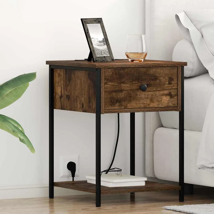 Cabinet de chevet avec tiroir 2 pcs Chêne fumé 42 x 41 x 56 cm