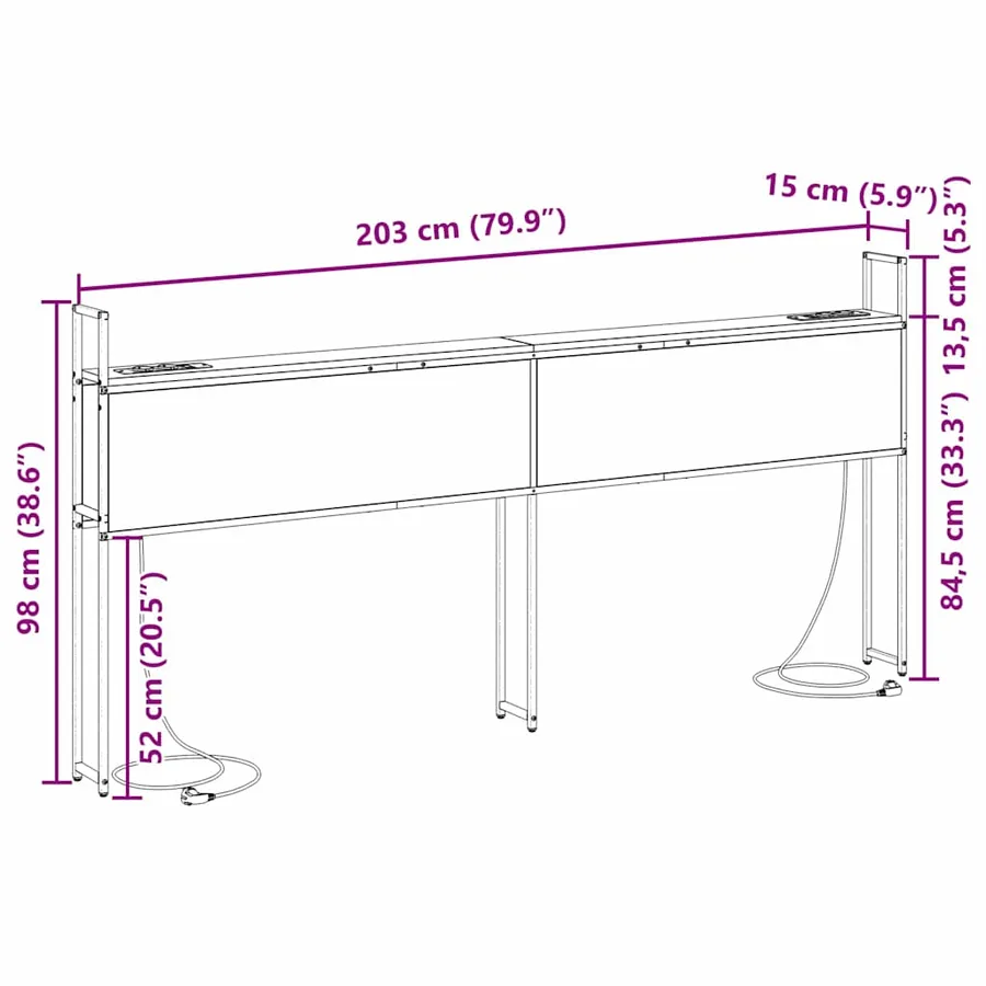 Headboard de Rangement avec Station de Charge Chêne noir - 13