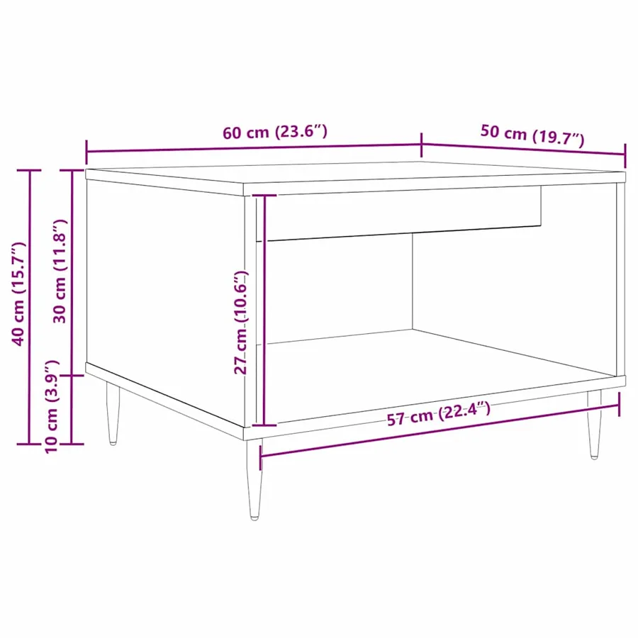 Table basse chêne artisanal 60 x 50 x 40 cm Bois d'ingénierie - 11