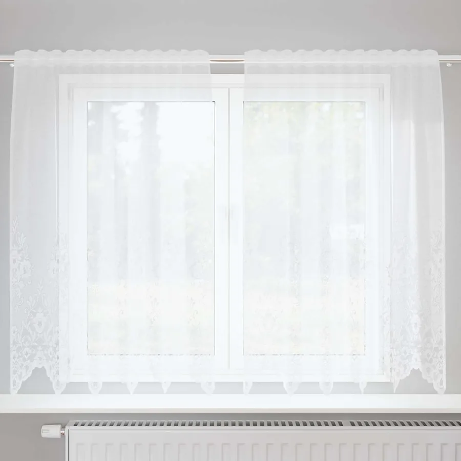 Rideau en Dentelle Floral Blanc 180 x 150 cm Polyester
