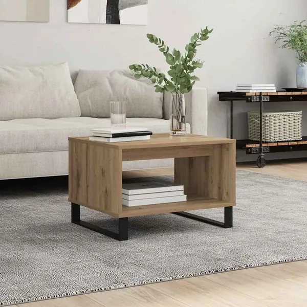 Table basse chêne artisanal 60 x 50 x 40 cm Bois d'ingénierie