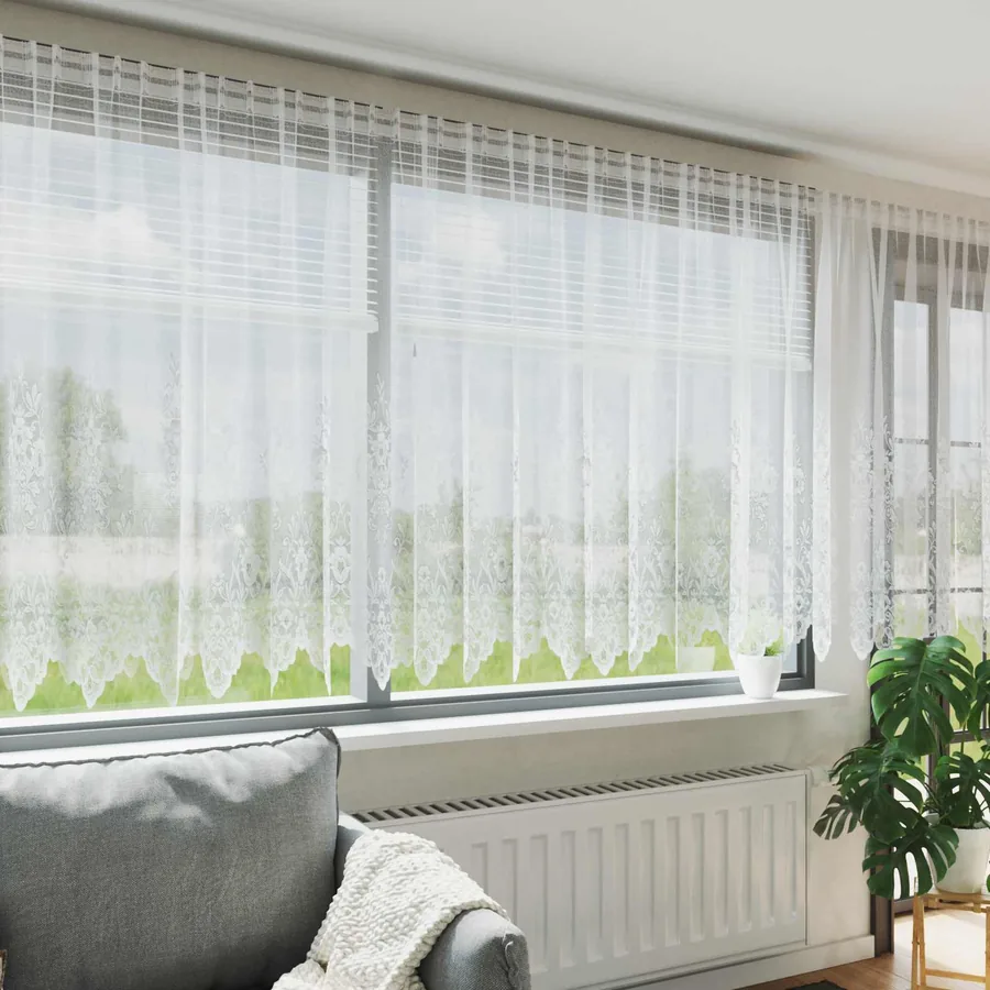 Rideau en Dentelle Floral Blanc 140 x 1200 cm Polyester