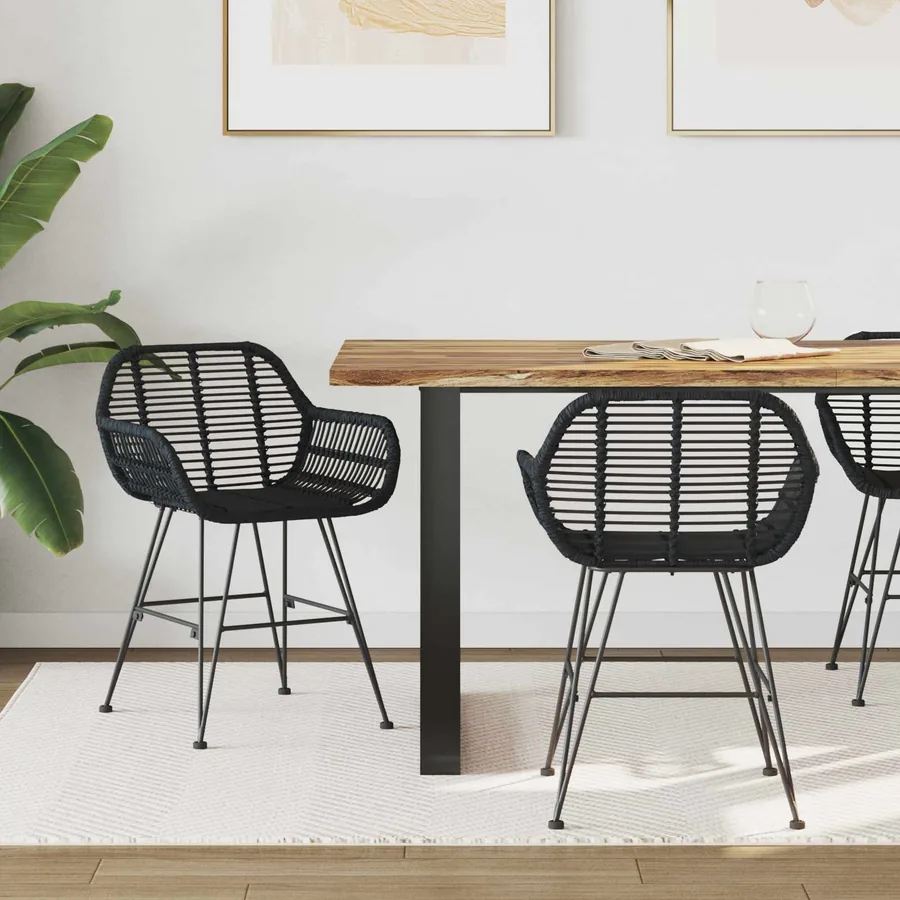 Chaise de salle à manger 2 pcs Rotin et métal Noir