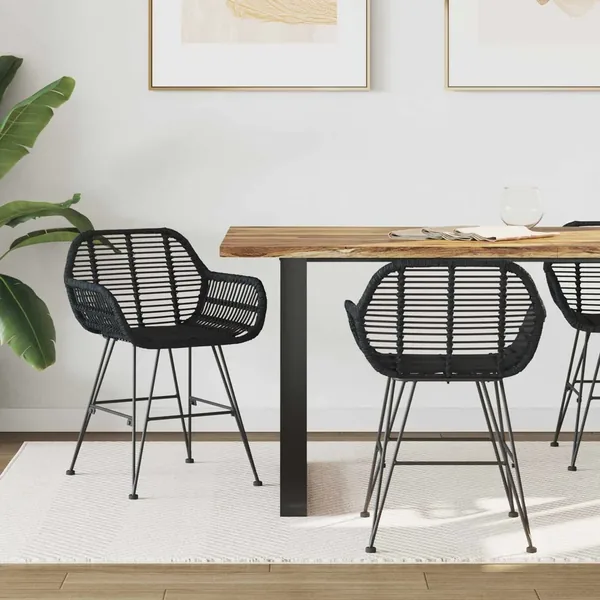 Chaise de salle à manger 2 pcs Rotin et métal Noir