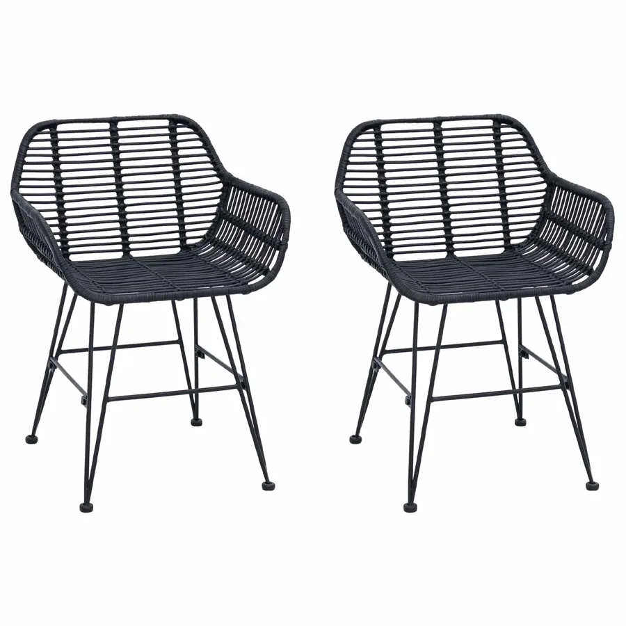 Chaise de salle à manger 2 pcs Rotin et métal Noir - 2