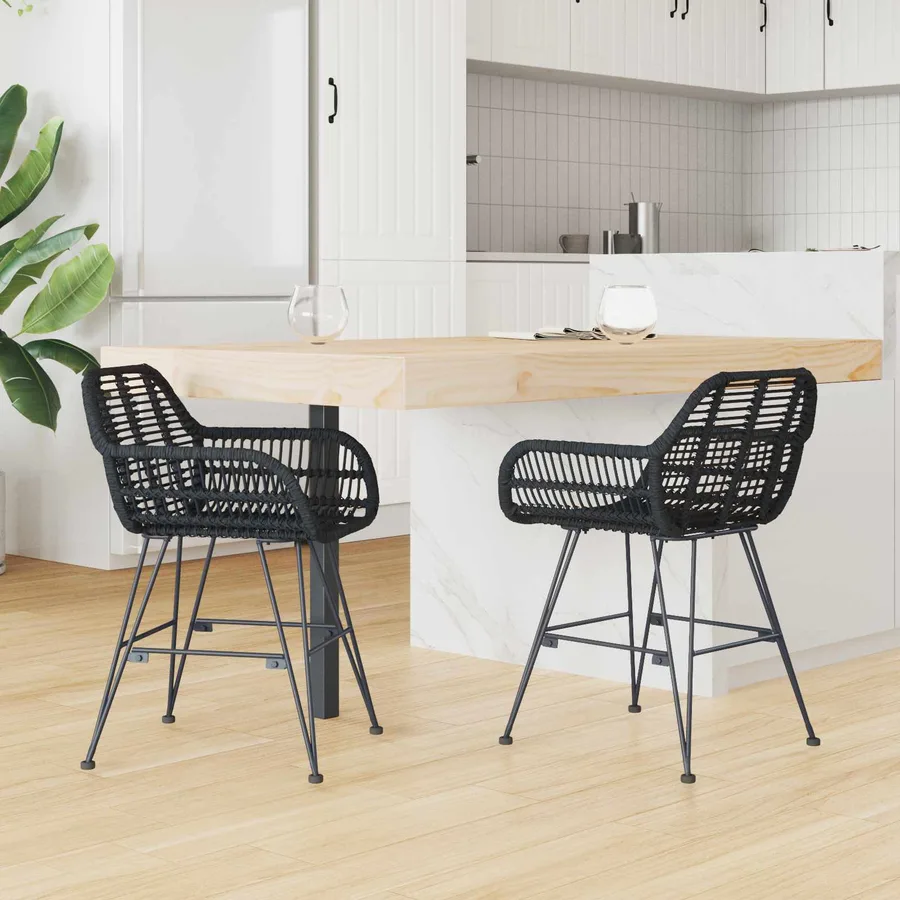 Chaise de salle à manger 2 pcs Rotin et métal Noir - 3