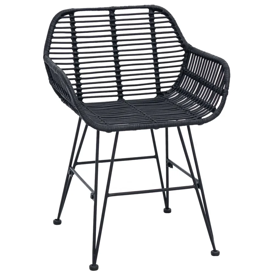 Chaise de salle à manger 2 pcs Rotin et métal Noir - 4