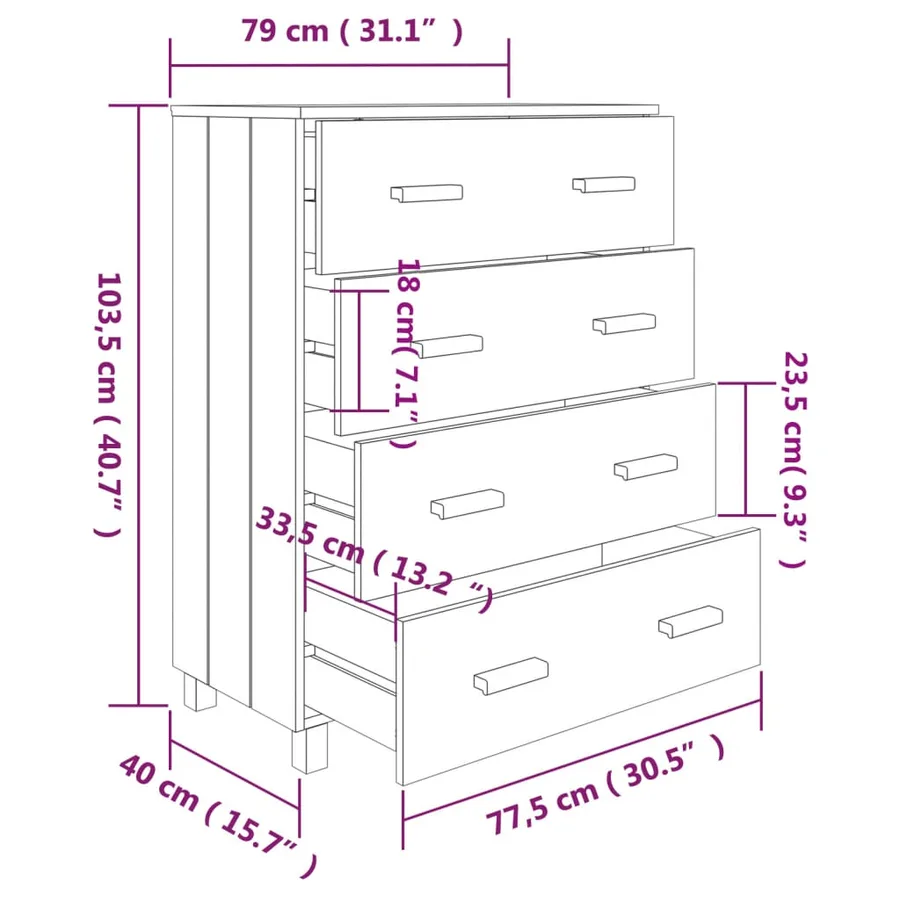 Buffet HAMAR Blanc 79x40x103,5 cm Bois massif de pin - 9