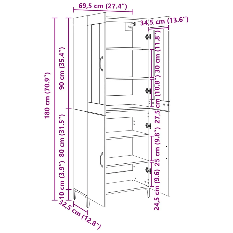 Haut Armoire 2 pcs Bois ancien Bois d'ingénierie - 12