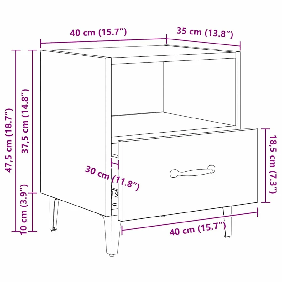 Cabinet de chevet 2 pc Chêne artisanal 40 x 35 x 47,5 cm - 15