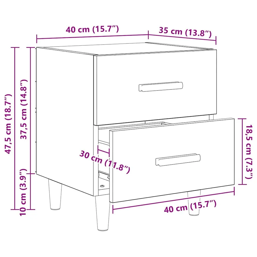 Armoire de lit 2 pc Chêne artisanal 40 x 35 x 47.5cm - 15
