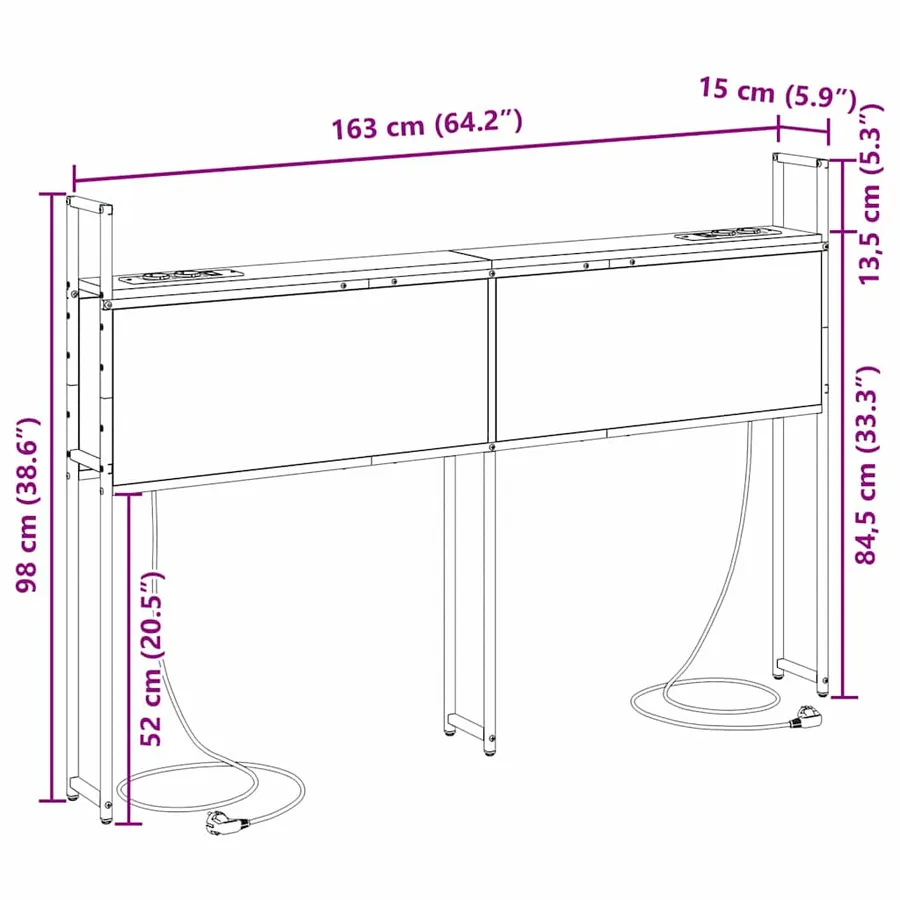Headboard de Rangement avec Station de Charge Chêne marron - 13