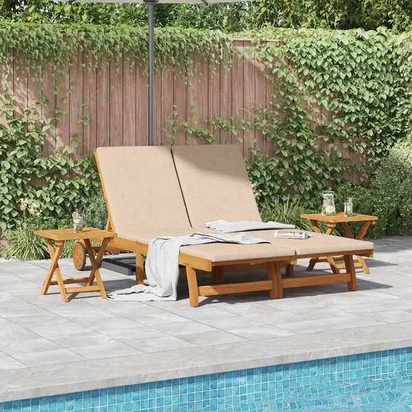 Transat avec coussin Beige Bois d'Acacia Massif