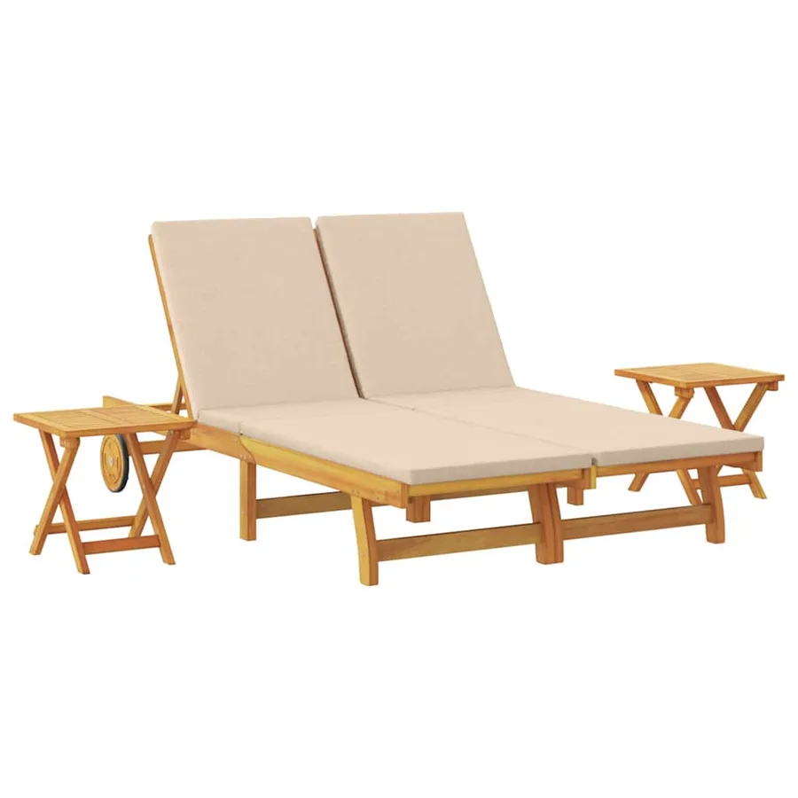Transat avec coussin Beige Bois d'Acacia Massif - 2