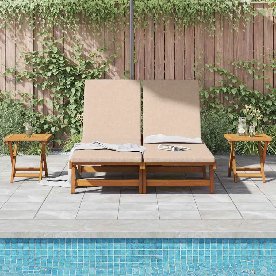 Transat avec coussin Beige Bois d'Acacia Massif - 3