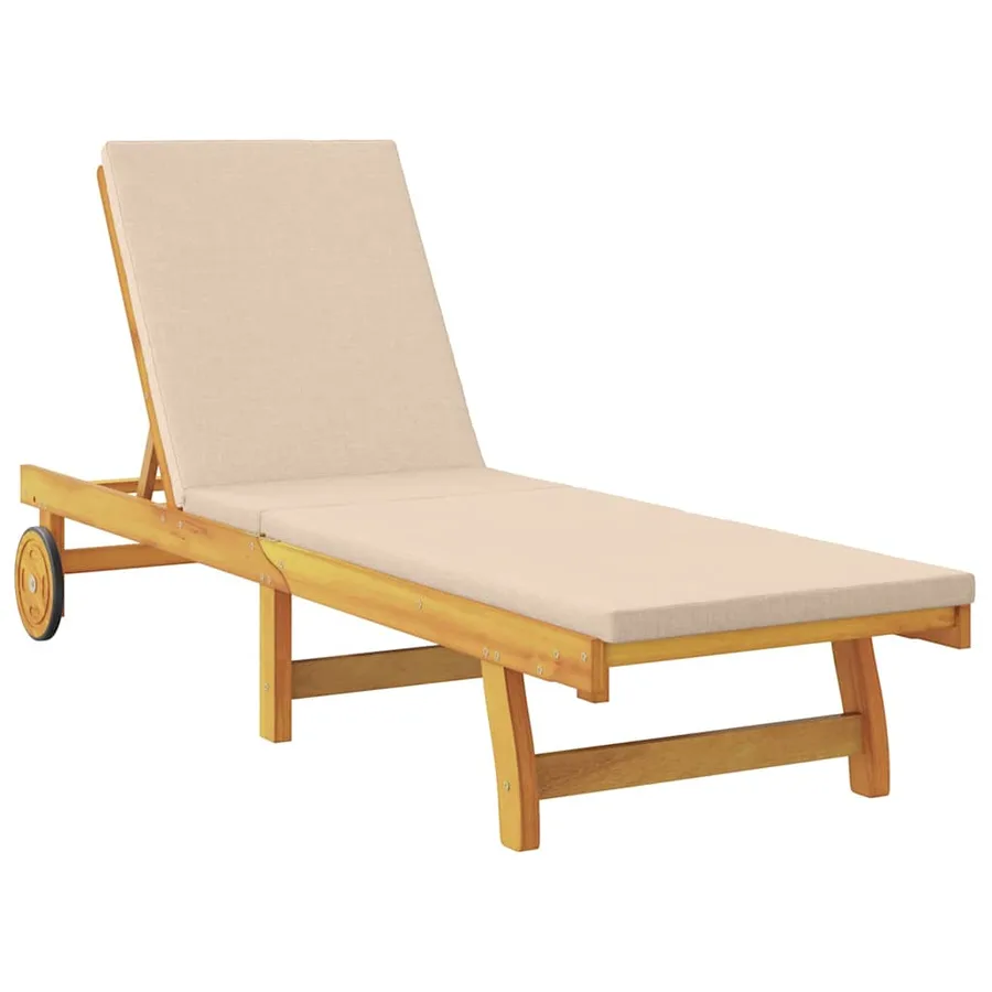 Transat avec coussin Beige Bois d'Acacia Massif - 4