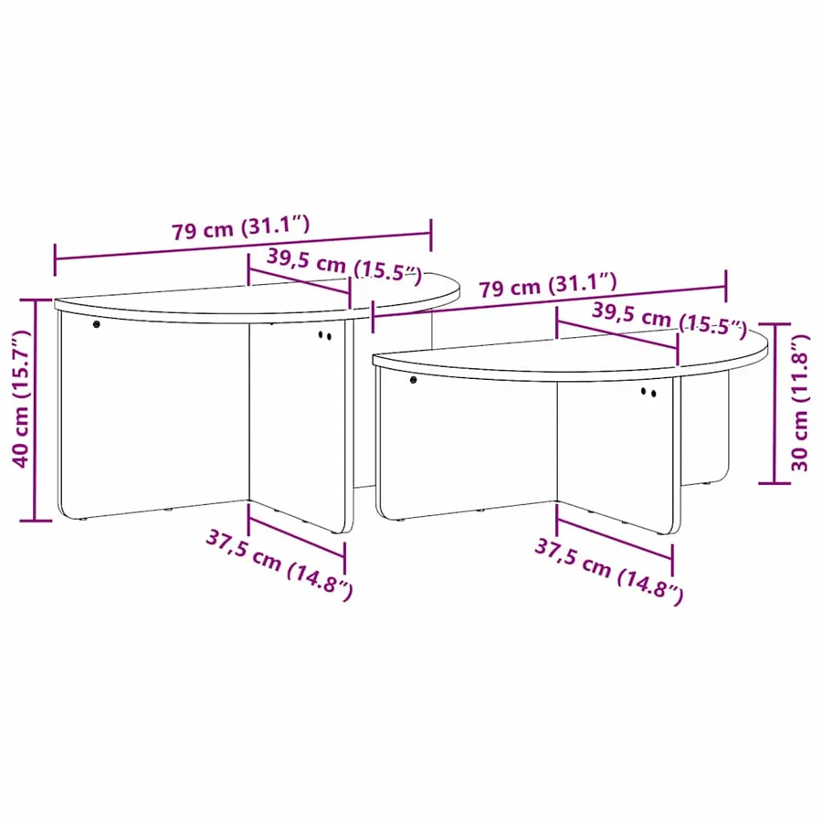 Table basse 2 pcs Blanc Bois massif en pin - 16