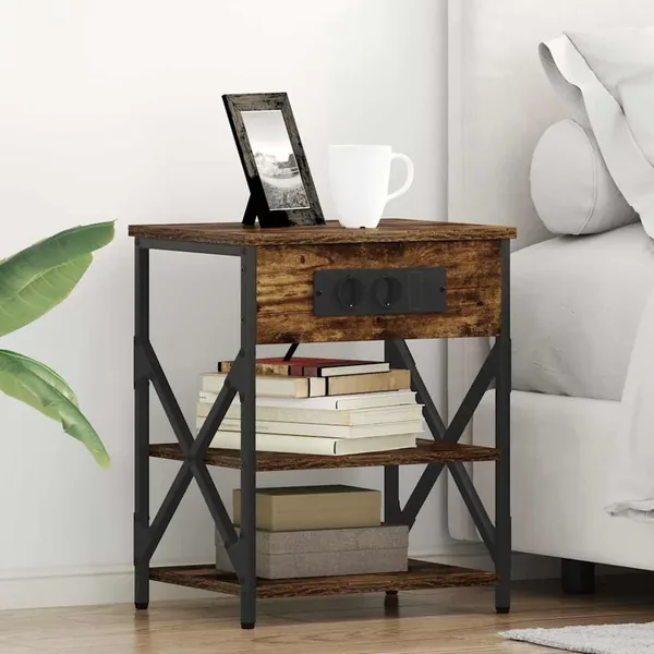 Cabinet de chevet avec étagère 2 pcs Chêne fumé 41 x 31 x 51 cm